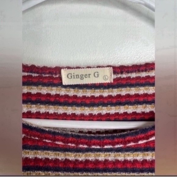 Ginger G Striped Waffle Knit Long-Sleeve Tee Size Large - Picture 2 of 2